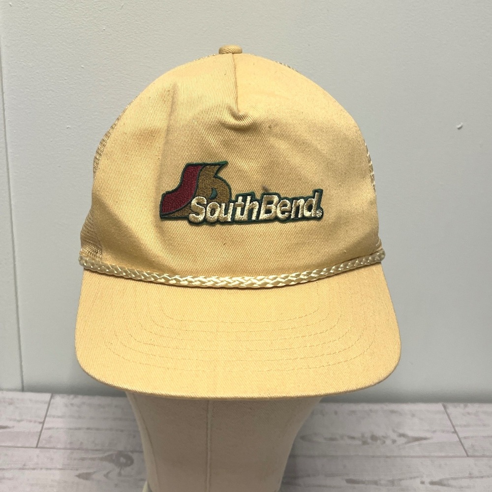 South Bend Fishing Gear Trucker Hat Tan Mesh Snapback Braided Rope Logo Cap